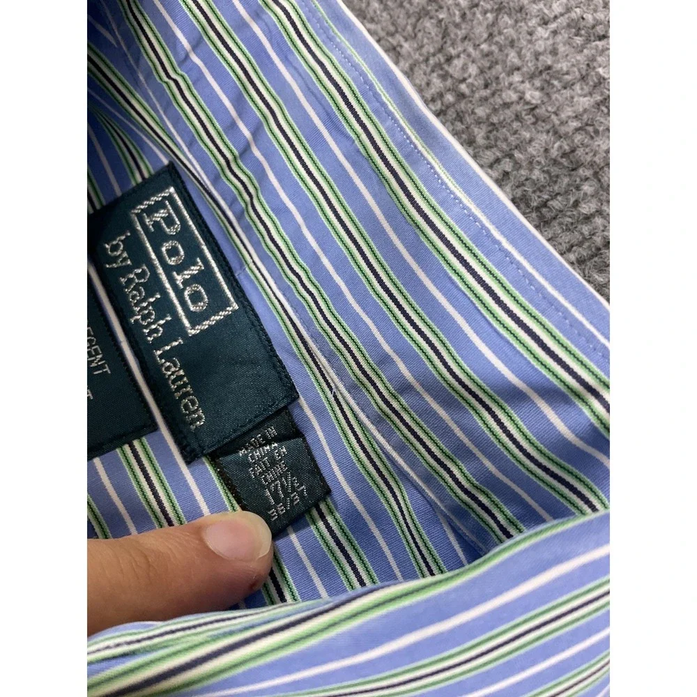 Polo Ralph Lauren Regent Classic Fit Dress Shirt 17.5 36/37 Blue Stripe Long Sle